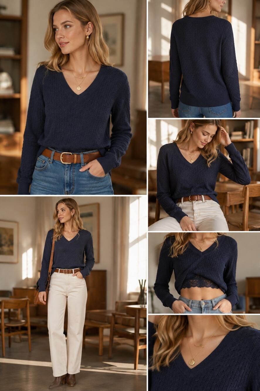 NWT Tommy Hilfiger Navy Blue Cable Knit Sweater M V-Neck Preppy Y2K Bella Swan